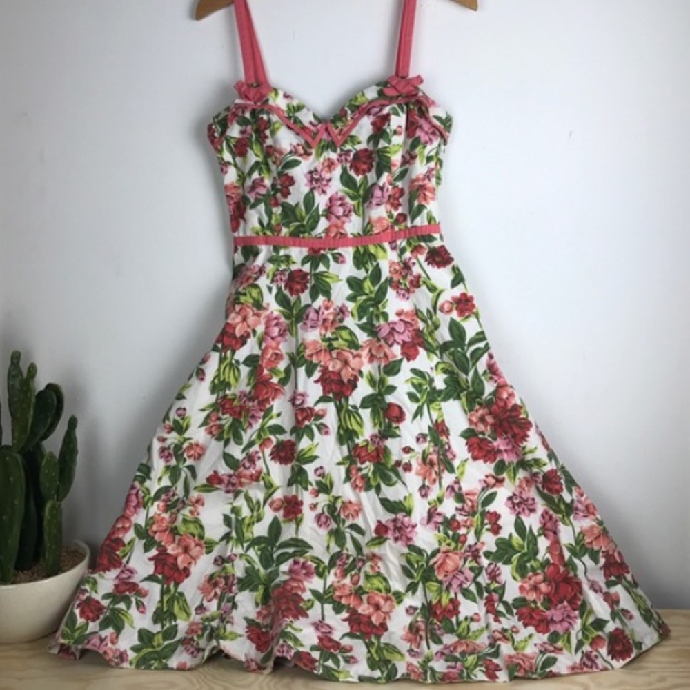Elevenses Pink and White Floral Pinup Dress from Anthropologie